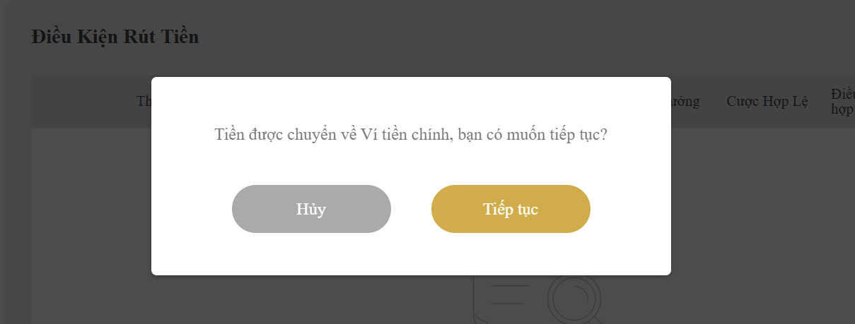 Người chơi phải chuyển quỹ trước khi rút tiền 