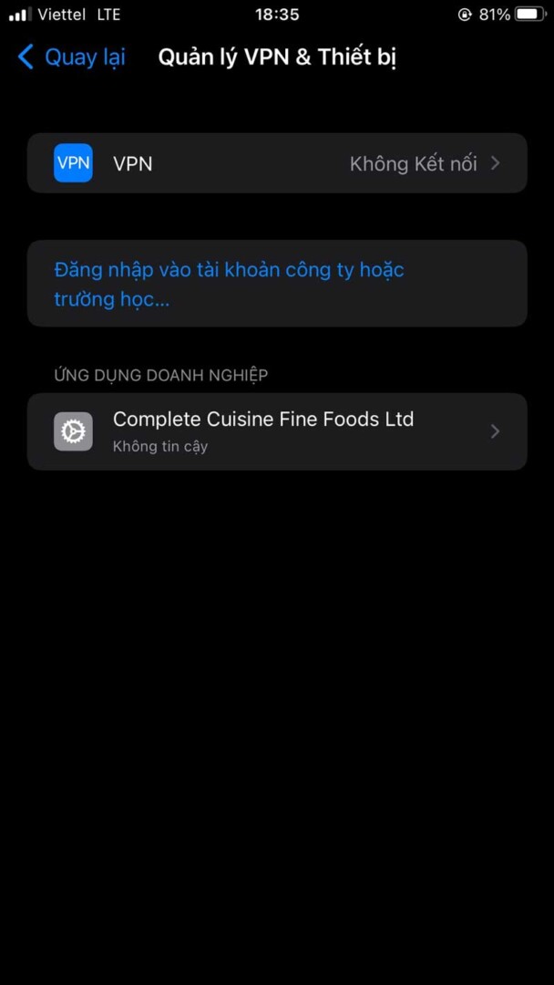 Xác nhận tin cậy để có thể sử dụng được ứng dụng